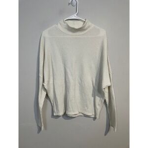 Z Supply Cream/White Waffle Knit Mock Neck Top Size Small Casual Minimalist